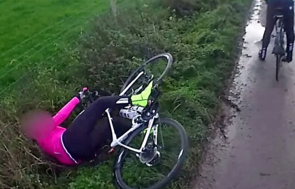 The cyclist who fell after the Land Rover drove past