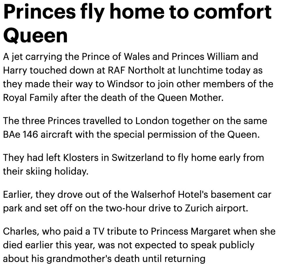 The Daily Mail reported at the time that the 'three Princes' travelled home together