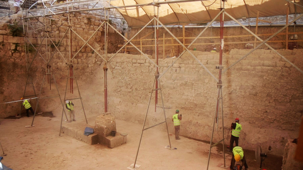 The dam wall being excavated
