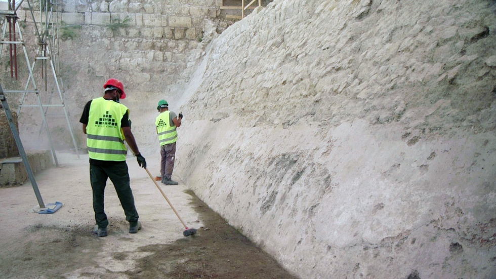 The dam wall being excavated