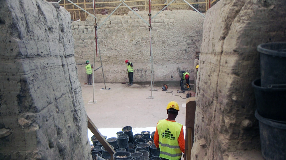 The dam wall being excavated