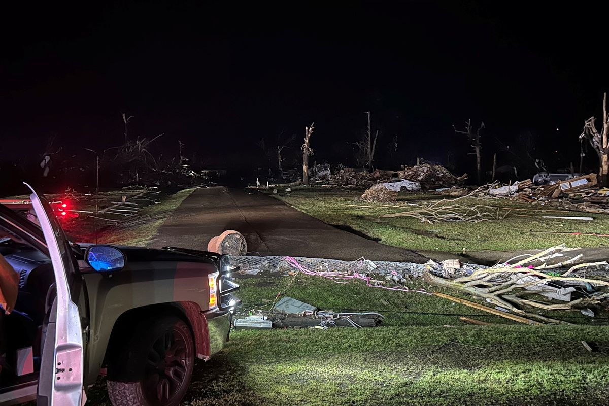 The damage caused by a tornado in Mississippi