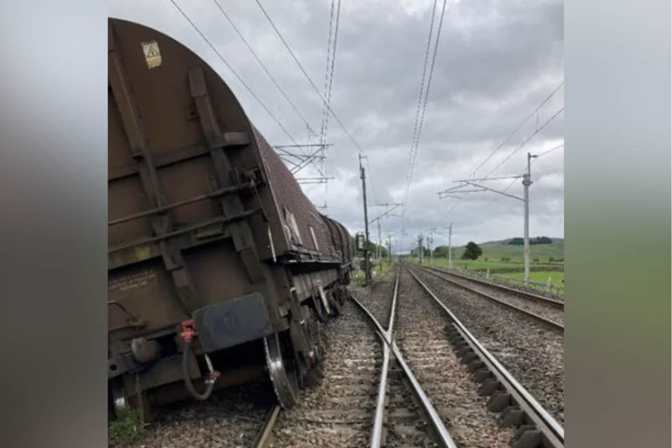 The derailed train on the West Coast Line