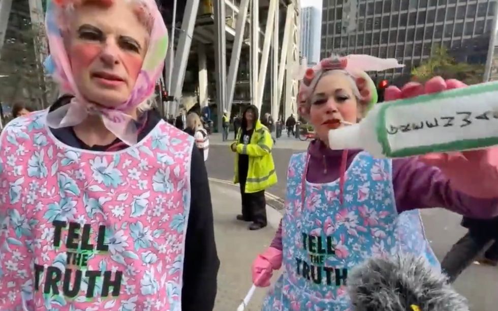 The \%22Dirty Scrubbers\%22 who are a part of Extinction Rebellion's blockade of Lloyd's of London's headquarters