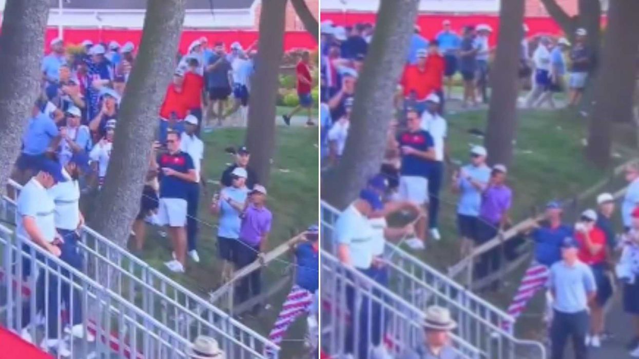 The drama at Bethpage Black wasn’t limited to the golf on Friday as one unfortunate spectator took a spectacular tumble on live television while attempting to photograph Jon Rahm and Sepp Straka