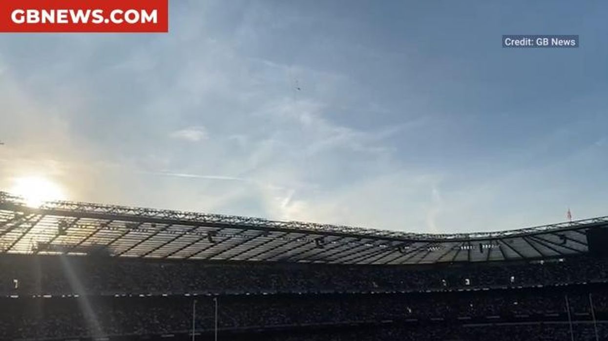 Drone flying Palestine flag hovers over Twickenham during England v Italy match