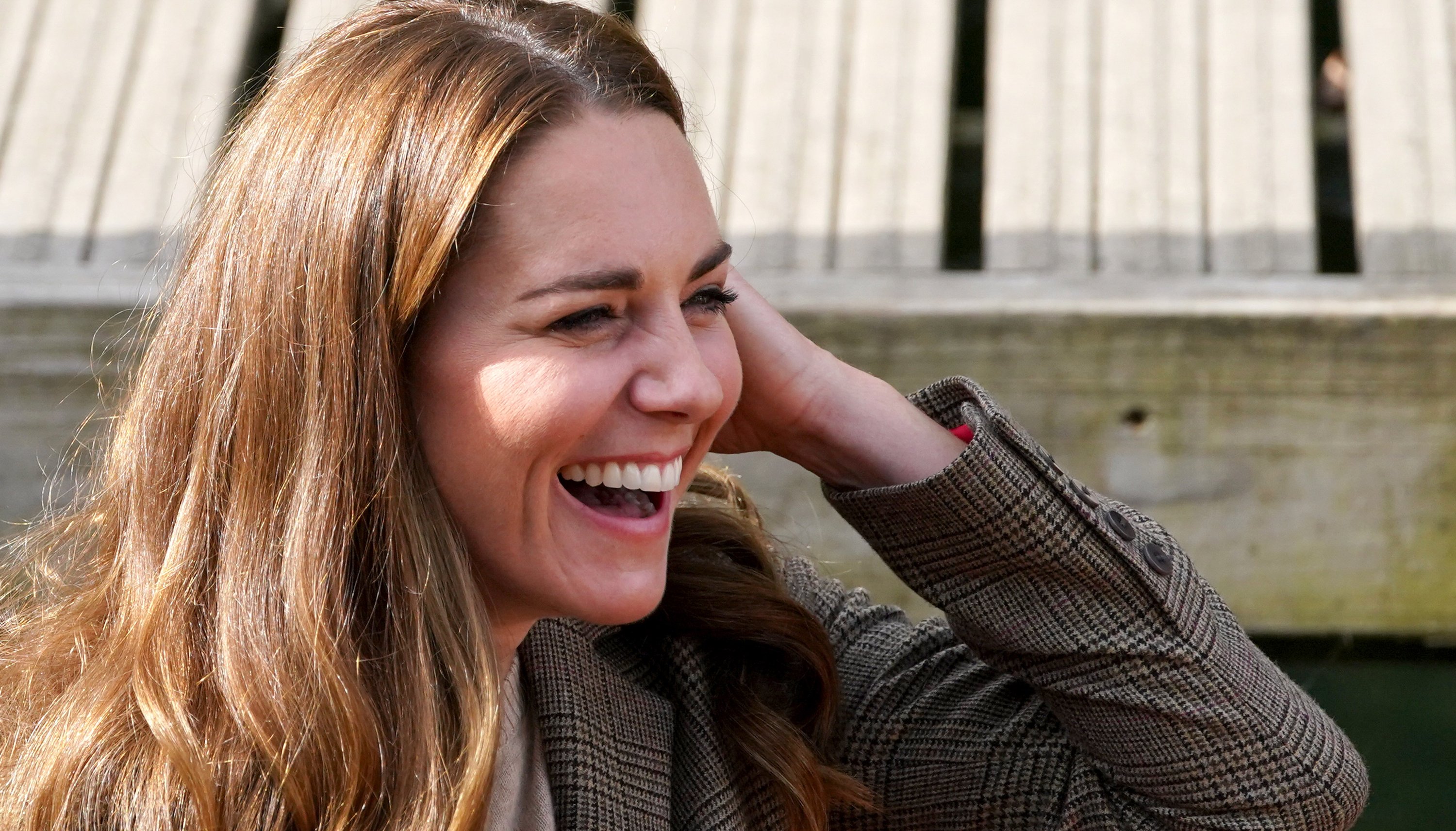 The Duchess of Cambridge arrives at the Jetty Museum in Bowness-on-Windermere, where she is meeting relatives of the Windermere Children to learn about how their loved ones' time in Cumbria recuperating after World War Two helped them to go on to build successful lives in the UK. Picture date: Tuesday September 21, 2021.