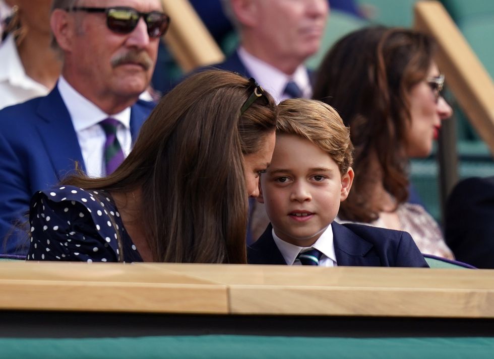 The Duchess of Cambridge with Prince George in the Royal Box on day fourteen of the 2022 Wimbledon Championships at the All England Lawn Tennis and Croquet Club, Wimbledon.