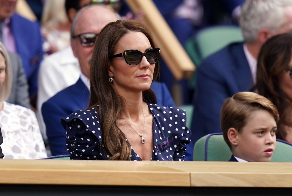The Duchess of Cambridge with Prince George in the Royal Box on day fourteen of the 2022 Wimbledon Championships at the All England Lawn Tennis and Croquet Club, Wimbledon
