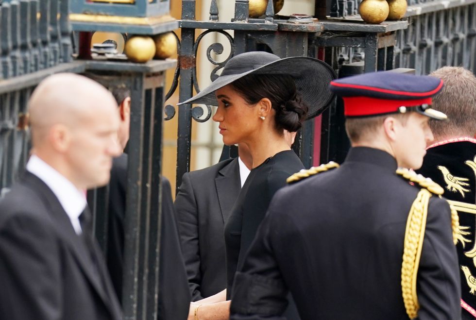 The Duchess of Sussex arrives for the State Funeral of Queen Elizabeth II, held at Westminster Abbey, London. Picture date: Monday September 19, 2022.