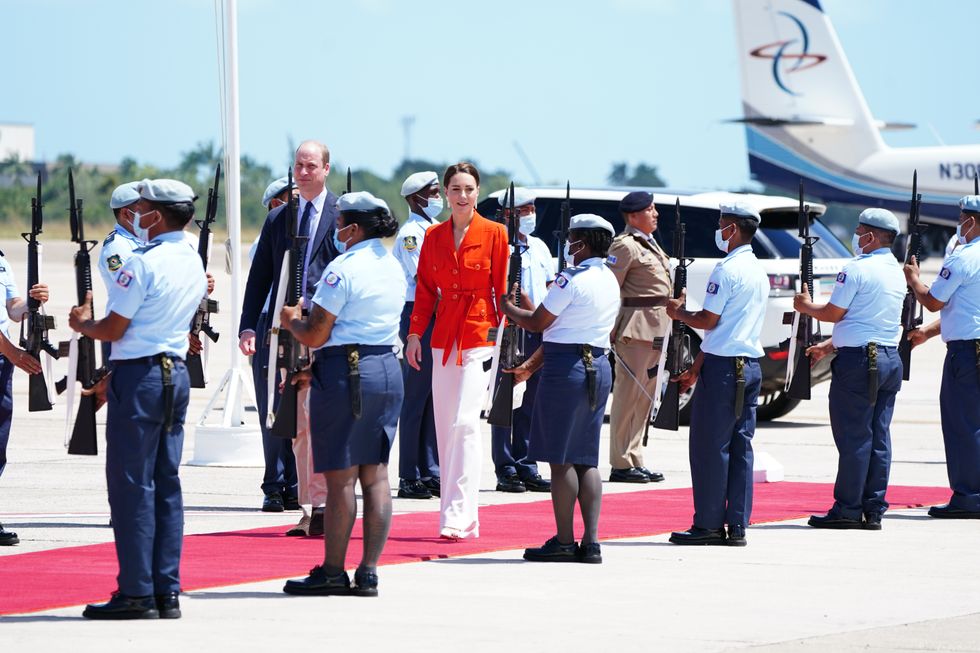 The Duke and Duchess of Cambridge board a plane as they depart from Philip S. W Goldson International Airport, Belize, on day four of their tour of the Caribbean on behalf of the Queen to mark her Platinum Jubilee. Picture date: Tuesday March 22, 2022.