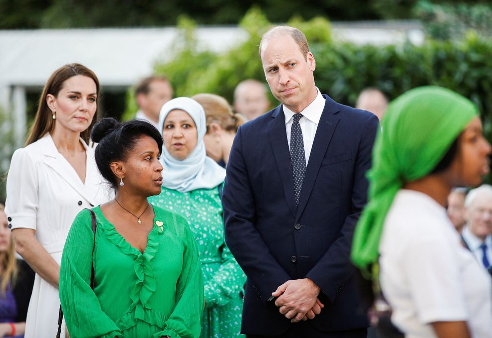 The Duke and Duchess of Cambridge during a multi-faith and wreath laying ceremony at base of Grenfell Tower in London, in remembrance of those who died in the Grenfell Tower fire on June 14 2018. Picture date: Tuesday June 14, 2022.