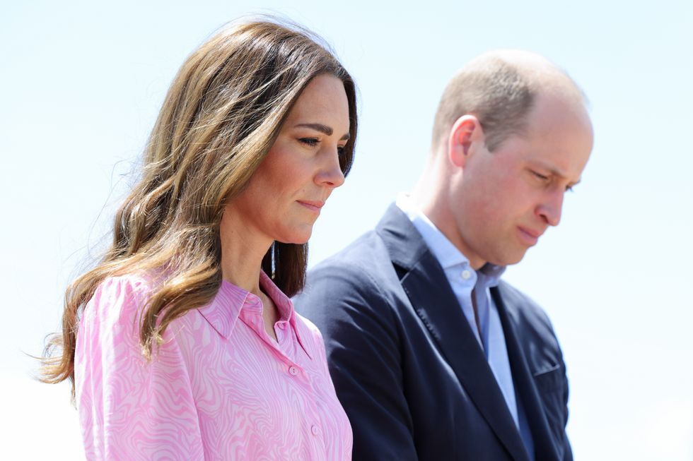 The Duke and Duchess of Cambridge during a visit to the Memorial Wall to remember victims of the 2019 hurricane at the Memorial Garden in Abaco, on day eight of their tour of the Caribbean on behalf of the Queen to mark her Platinum Jubilee. Abaco, a chain of islands and barrier cays in the northern Bahamas, was hit by winds of up to 185mph during Hurricane Dorian in 2019 leaving 75% of homes across the chain of islands damaged and resulting in tragic loss of life. Picture date: Saturday March 26, 2022.