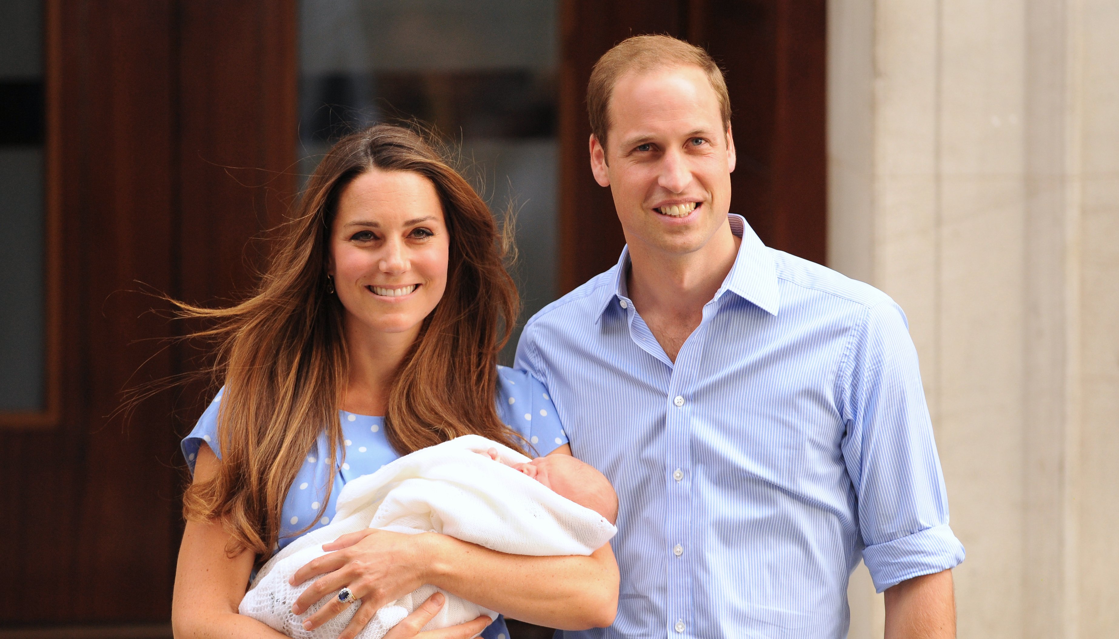 The Duke and Duchess of Cambridge leaving the Lindo Wing of St Mary's Hospital in London, with Prince George of Cambridge.