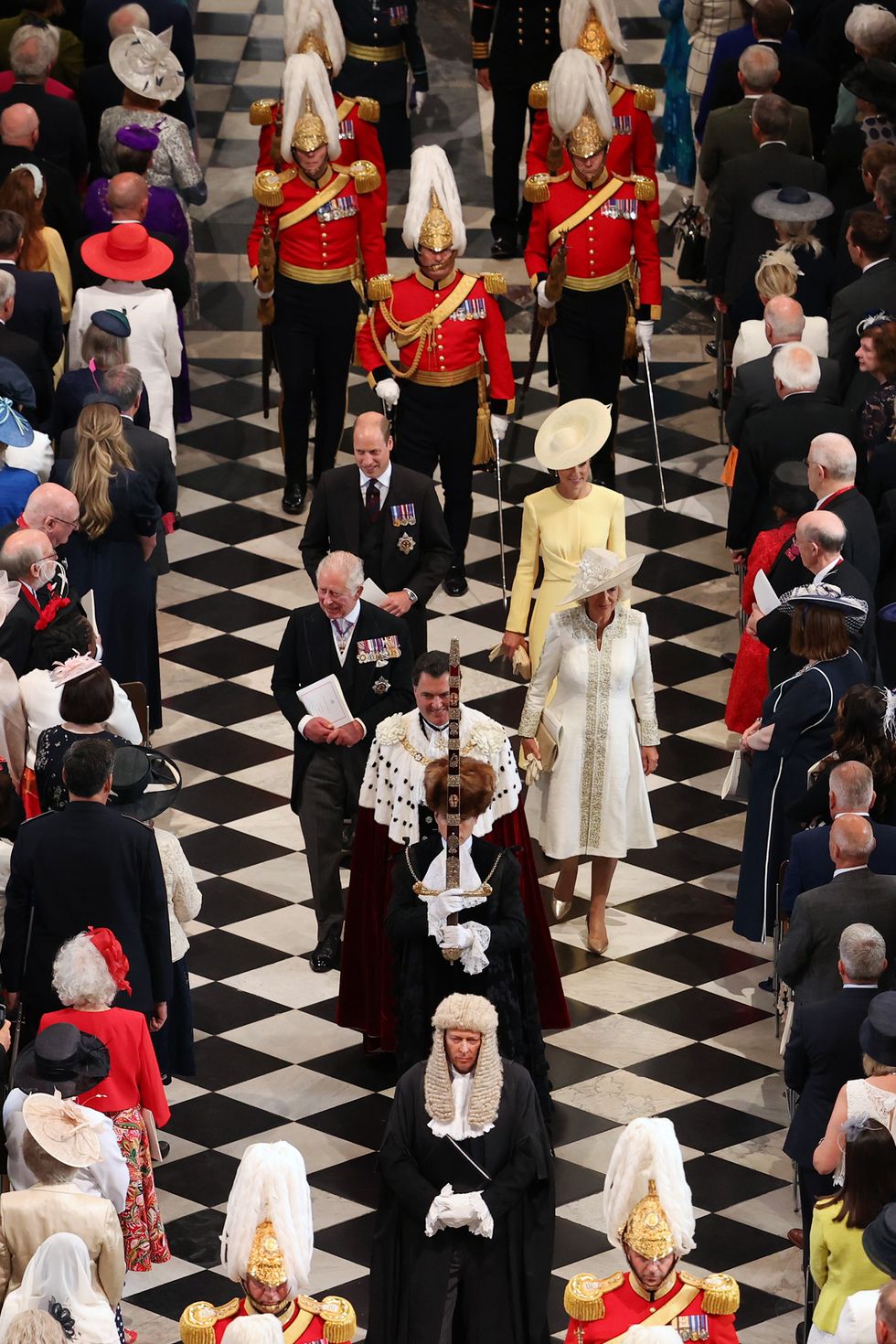 The Duke and Duchess of Cambridge, the Prince of Wales, the Duchess of Cornwall and the Lord Mayor Vincent Keaveny leave the service
