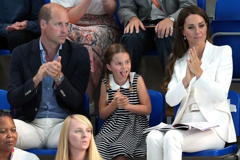 The Duke and Duchess of Cambridge with Princess Charlotte of Cambridge at Sandwell Aquatics Centre on day five of the 2022 Commonwealth Games in Birmingham. Picture date: Tuesday August 2, 2022.