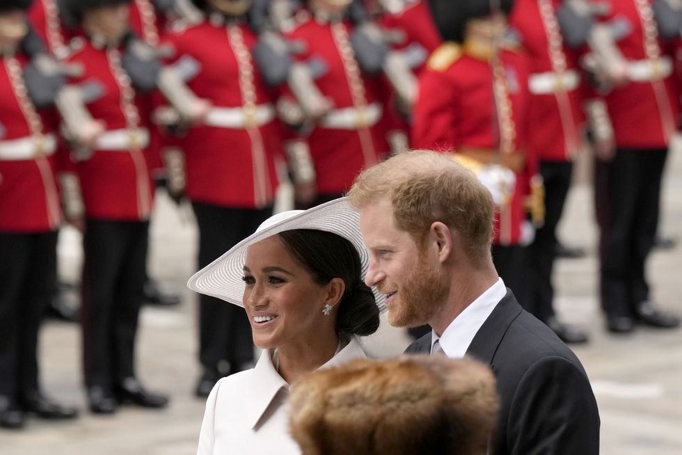 The Duke and Duchess of Sussex arriving for the National Service of Thanksgiving at St Paul's Cathedral, London, on day two of the Platinum Jubilee celebrations for Queen Elizabeth II. Picture date: Friday June 3, 2022.