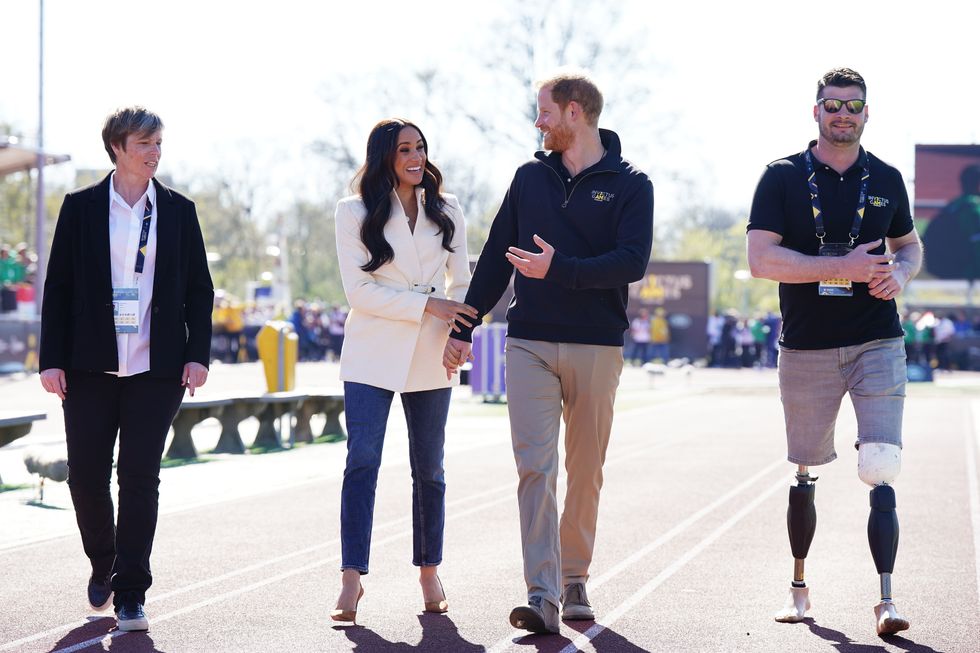 The Duke and Duchess of Sussex attending the Invictus Games athletics events in the Athletics Park, at Zuiderpark the Hague, Netherlands. Picture date: Sunday April 17, 2022.