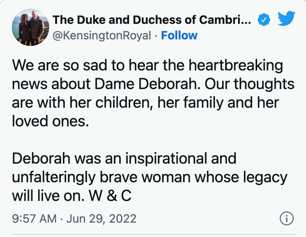 The Duke and Duchess paid tribute on Twitter