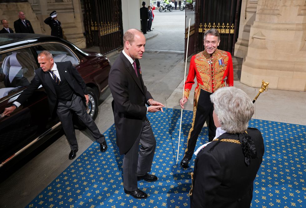 The Duke of Cambridge arrives ahead of the Queen's speech.