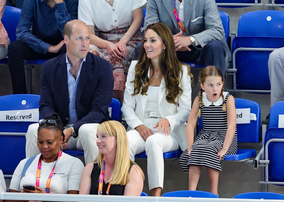 The Duke of Cambridge, the Duchess of Cambridge and Princess Charlotte attending the Sandwell Aquatics Centre on day five of the the Birmingham 2022 Commonwealth Games. Picture date: Tuesday August 2, 2022.