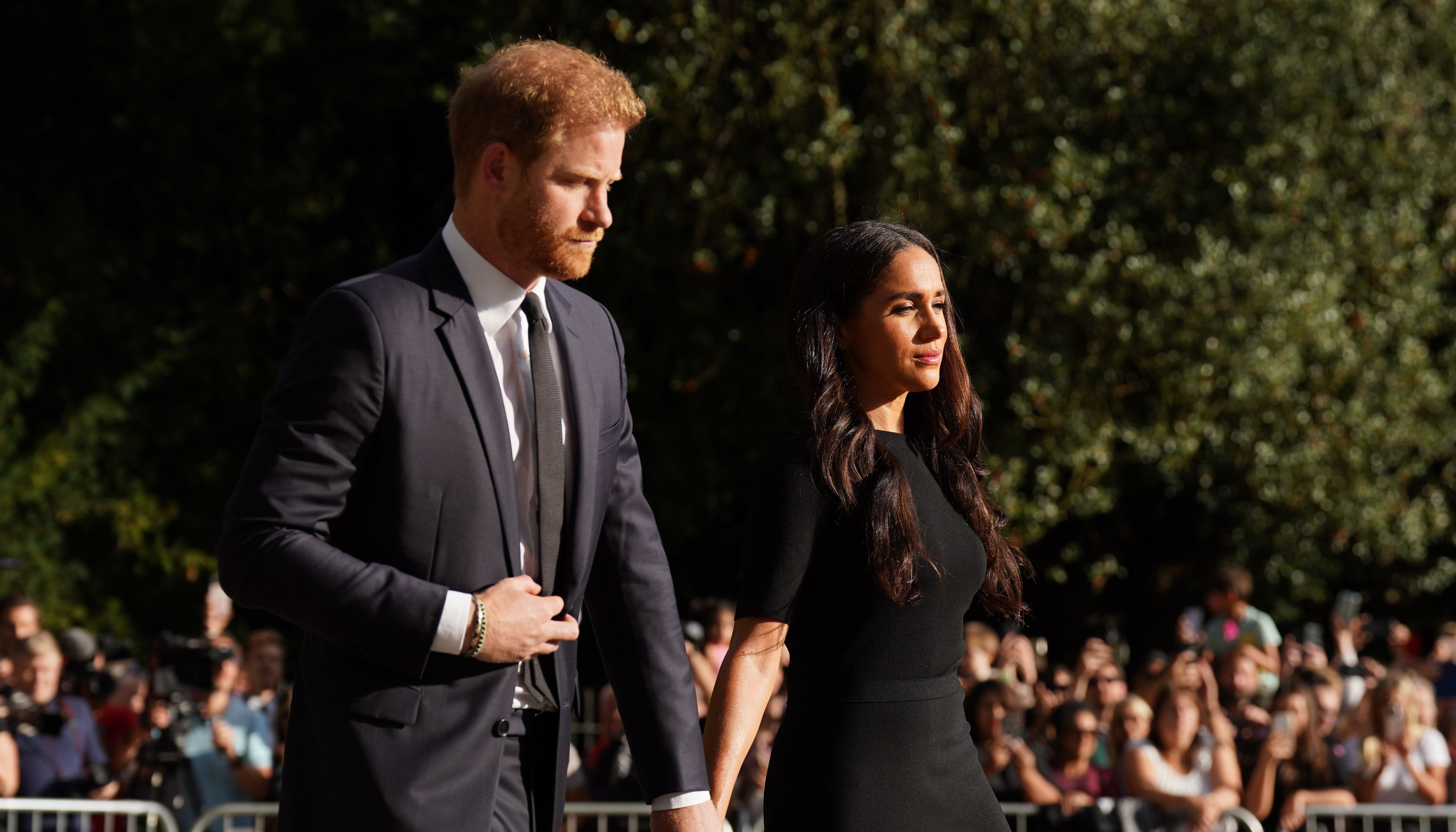 The Duke of Sussex and Duchess of Sussex meeting members of the public at Windsor Castle in Berkshire following the death of Queen Elizabeth II on Thursday. Picture date: Saturday September 10, 2022.