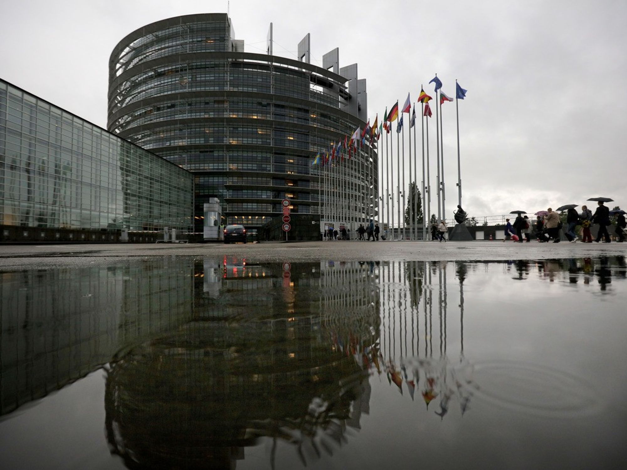 The European Parliament during a rain storm on May 12, 2016 in Strasbourg, France