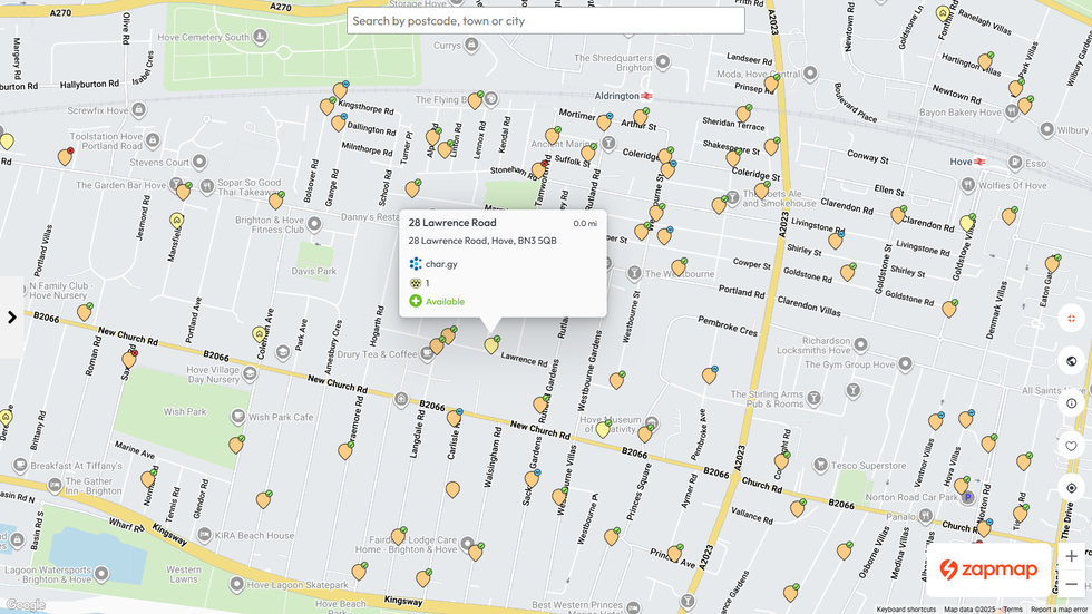 The EV charger at 28 Lawrence Road is the first LEVI-funded charger on Zapmap