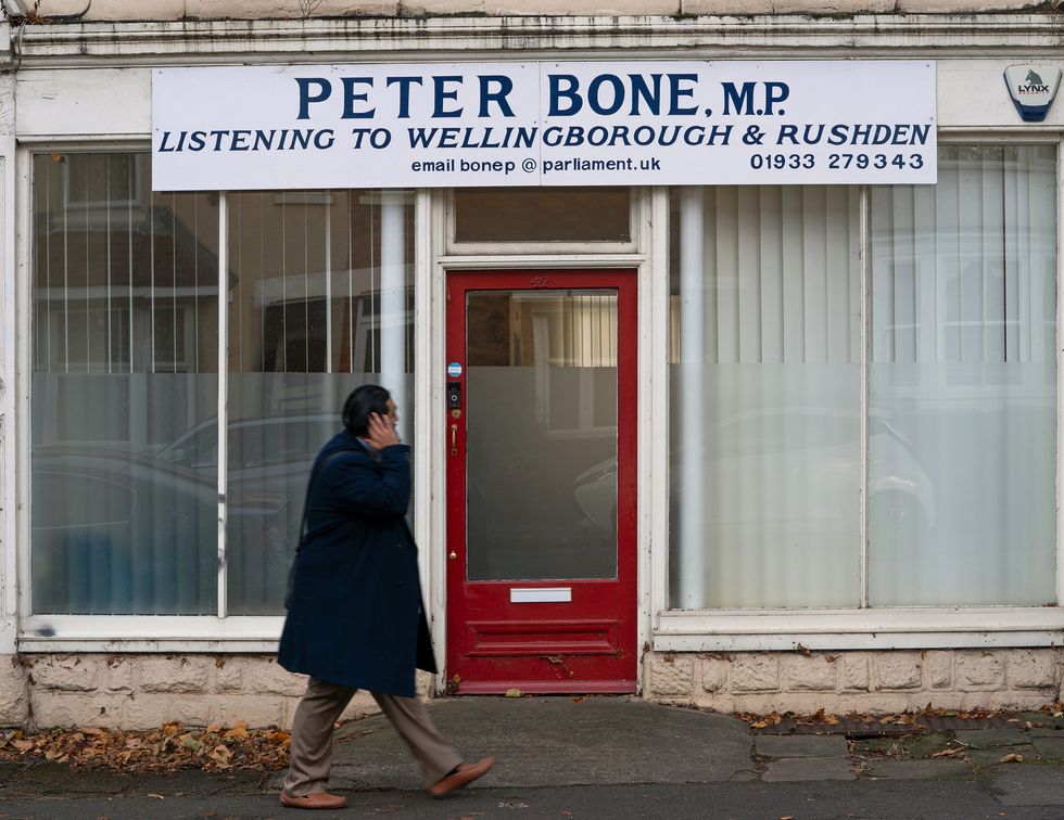 The exterior of Conservative MP Peter Bone's constituency office in Wellingborough, as he has condemned the "thugs" who vandalised his office after he voted for the Leadsom amendment to overhaul the disciplinary process for MPs.