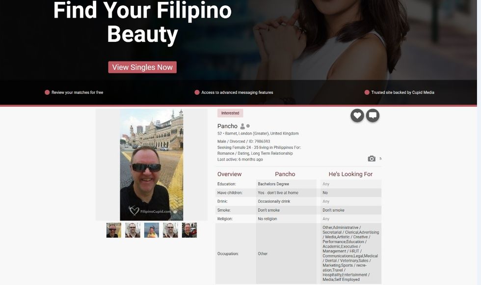 The Filipino Cupid Dating profile of ex-Radio One DJ Mark Page, using the alias Pancho, who arranged to have sex with vulnerable children in the Philippines