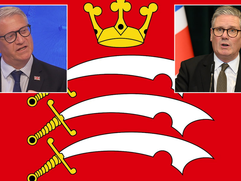 The Flag of Middlesex with inset images of Andrew Rosindell and Keir Starmer