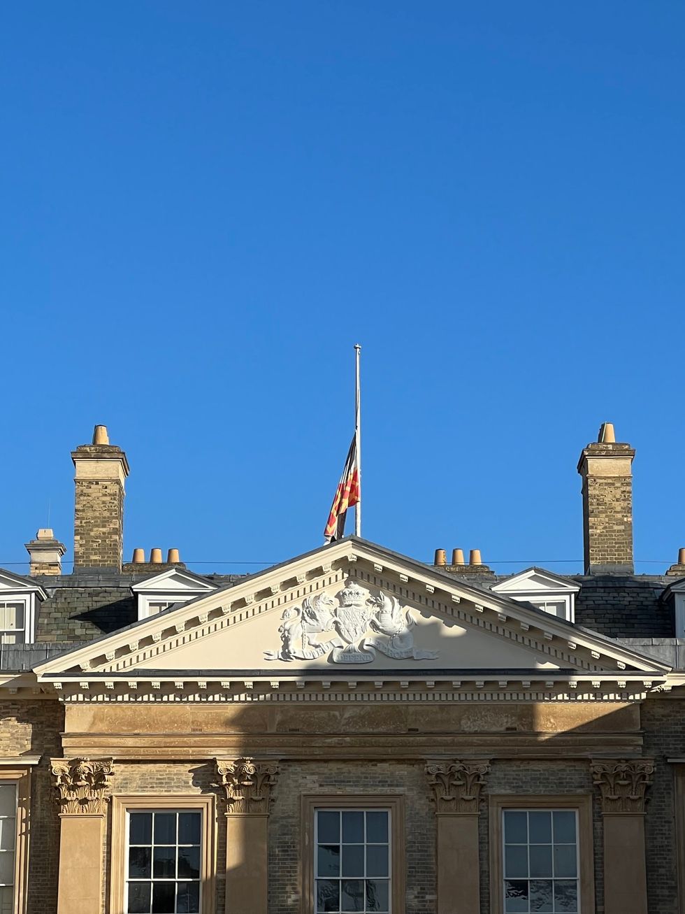 The flag pole at the Althorp Estate with the Union flag at half mast.