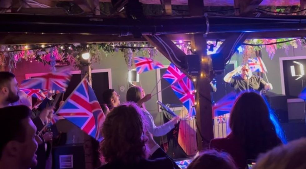 The "Fly the Flag" party, which ended in the early hours of Tuesday morning, was now in full swing.