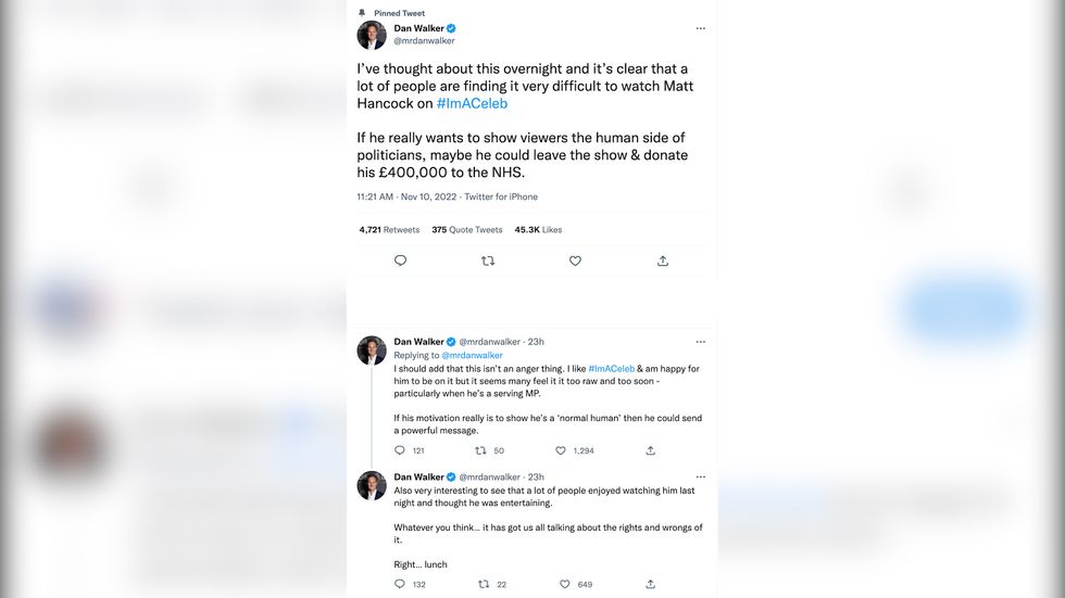 The former BBC Breakfast presenter took to Twitter to criticise Matt Hancock