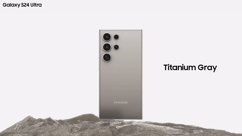 the four main colours available across the uk for the galaxy s24 ultra including Titanium Yellow, Titanium Violet, Titanium Black, and Titanium Grey