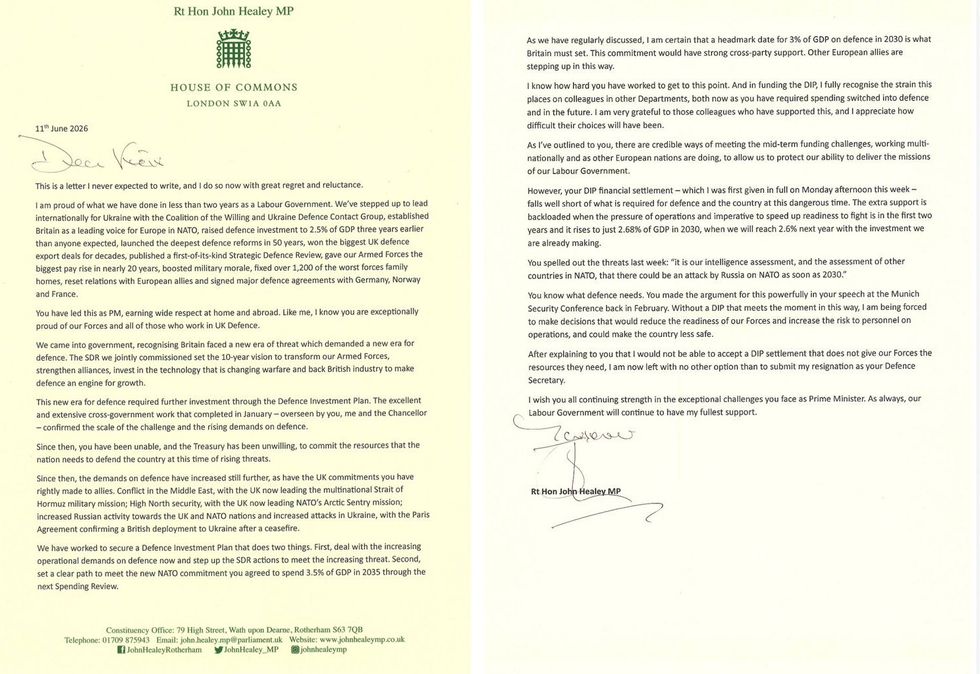 The full letter by John Healey