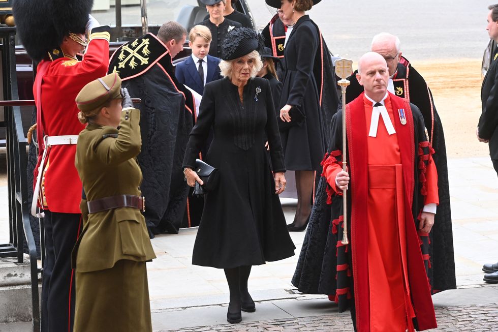The funeral of Her Majesty the Queen at Westminster Abbey - West Door Camilla, Queen Consort, September 19, 2022. Geoff Pugh/Pool via REUTERS