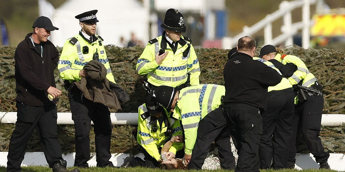 Grand National protest: 300 eco-mob Animal Rising activists risk ...