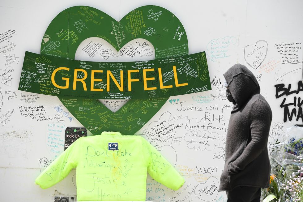 The Grenfell Memorial Community Mosaic at the base of the tower block in London.
