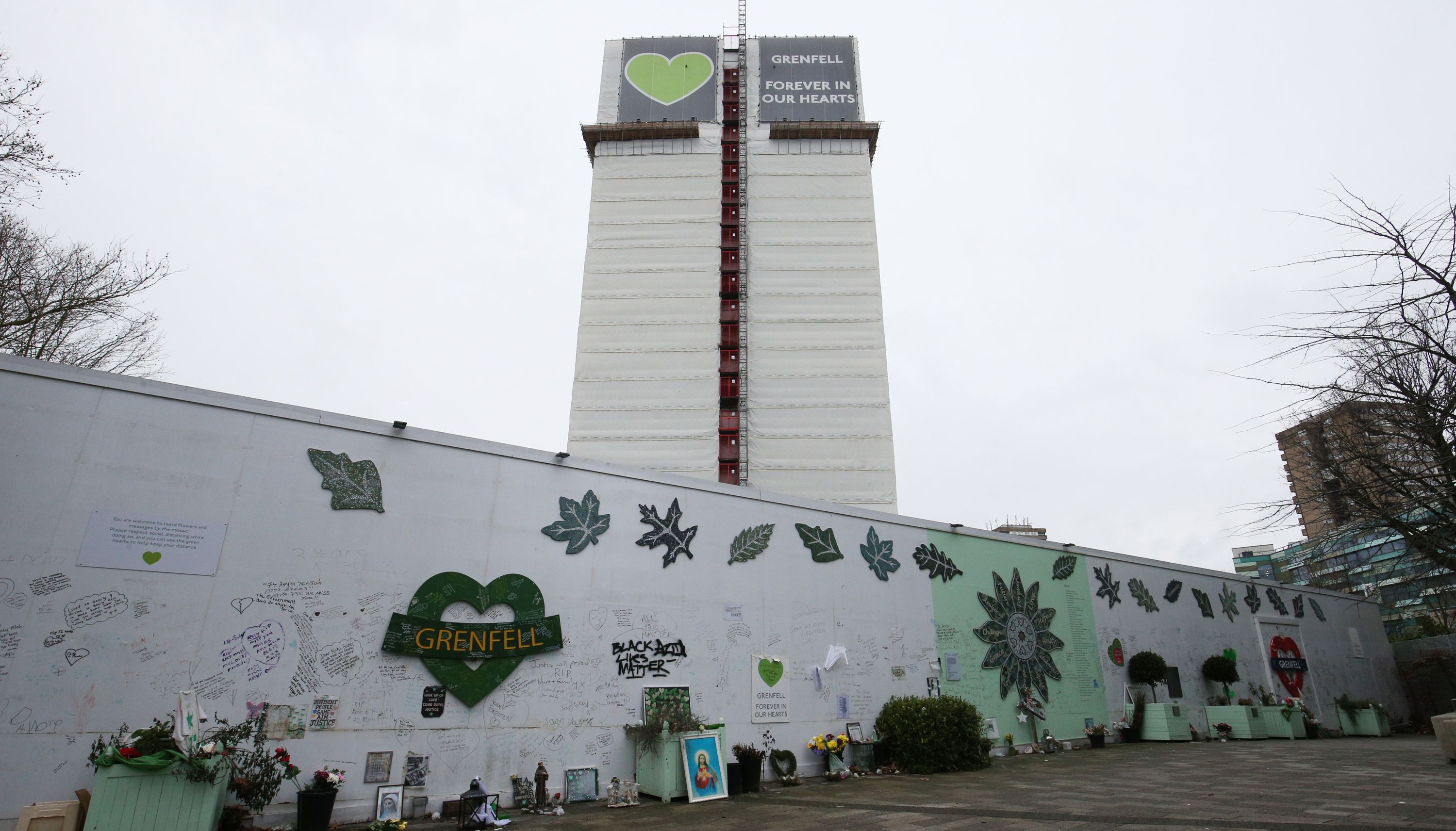 The Grenfell Memorial Wall in the grounds of Kensington Aldridge Academy, London