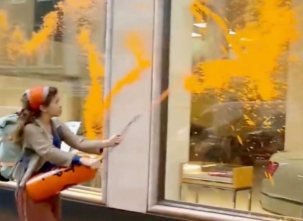 Just Stop Oil activists spray orange paint over highend car