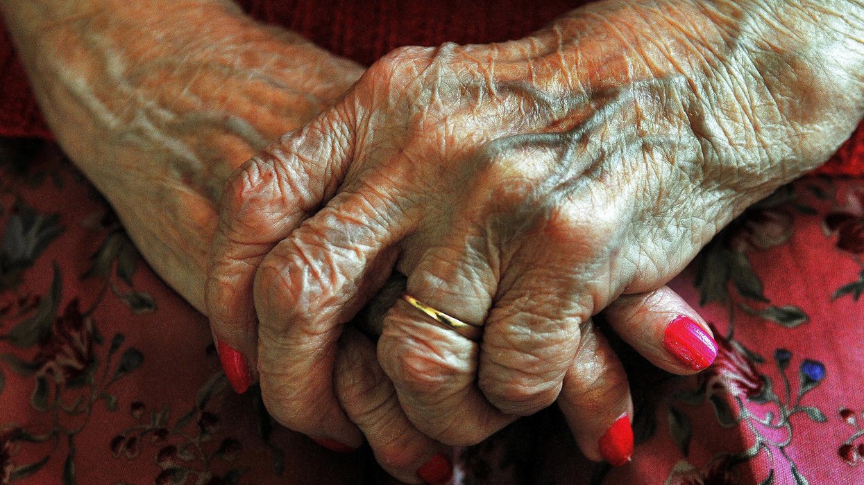 The hands of a resident at a nursing home
