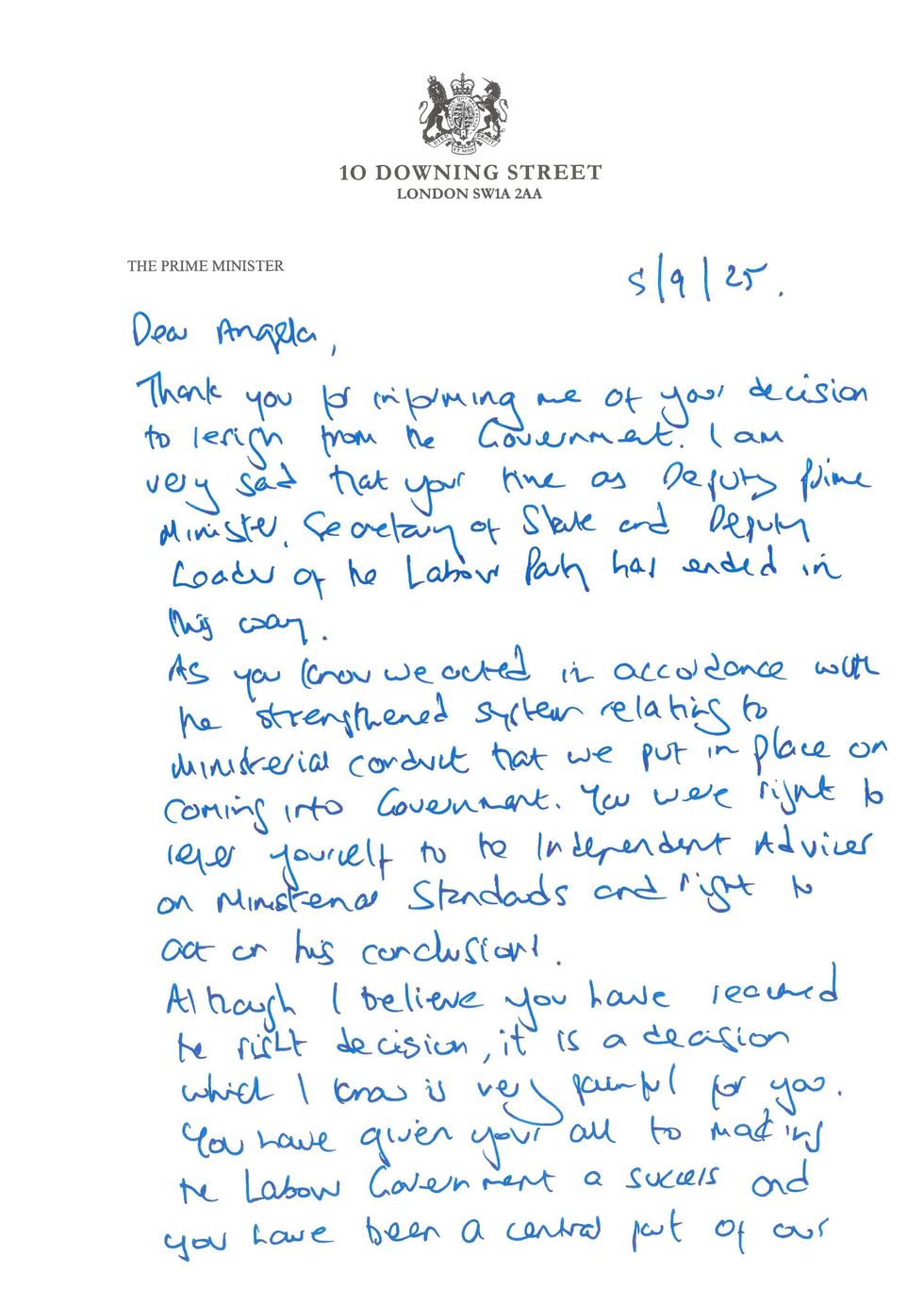 The handwritten letter from Keir Starmer to Angela Rayner