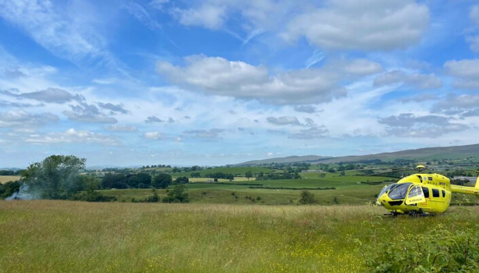 The helicopter crashed into a field in North Yorkshire yesterday