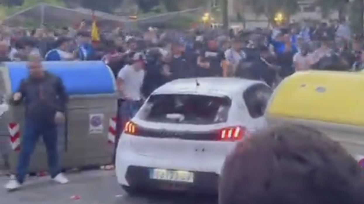 The incident was caught on social media outside the football stadium