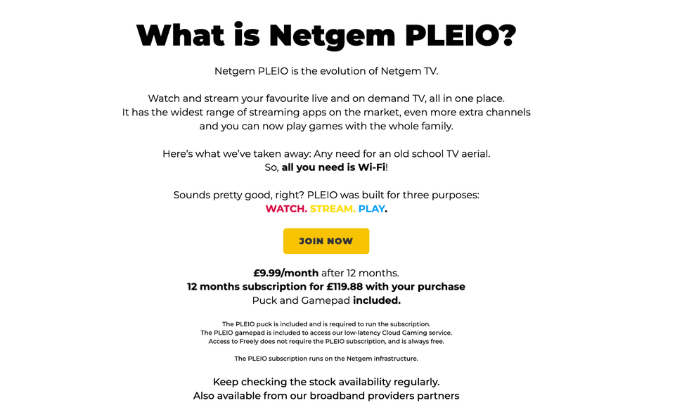 The increased price for Pleio totalling \u00a3119.88 shown on Netgem's website