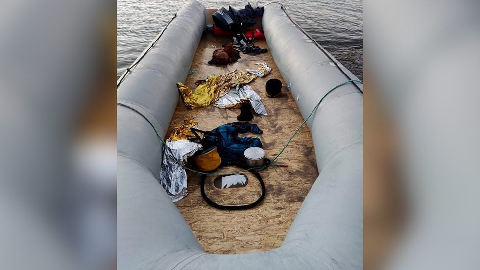 The inside of the small boat a migrant attempted to cross the Channel in and drowned off the French coast.