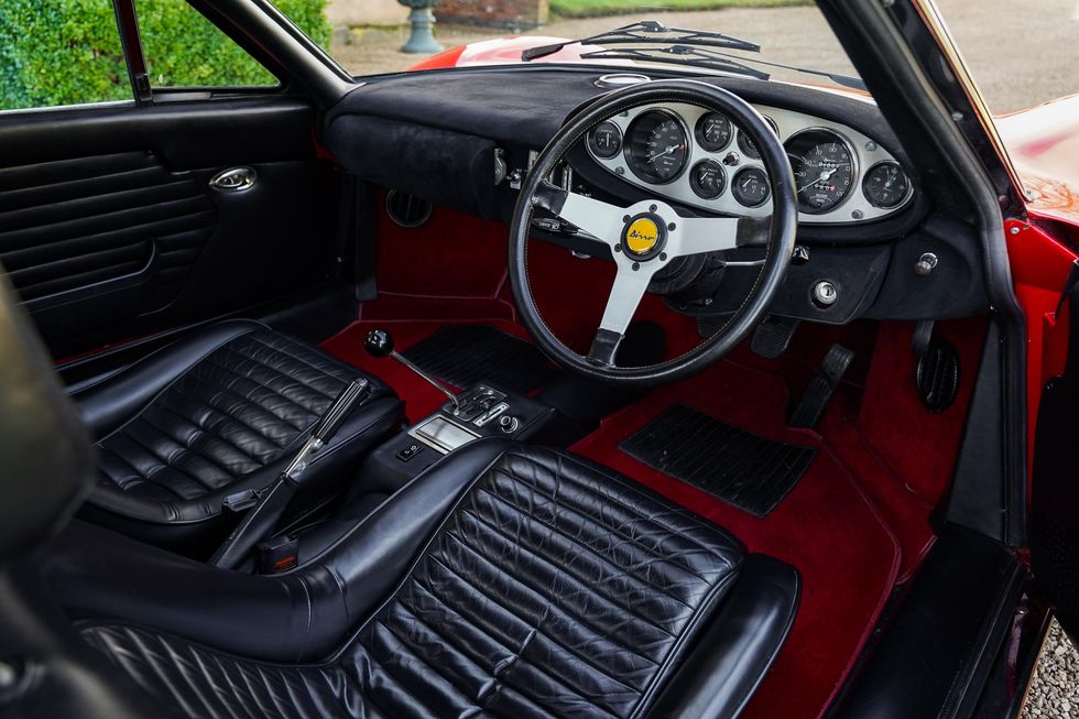 The interior of the 1973 Ferrari 246 Dino GTS
