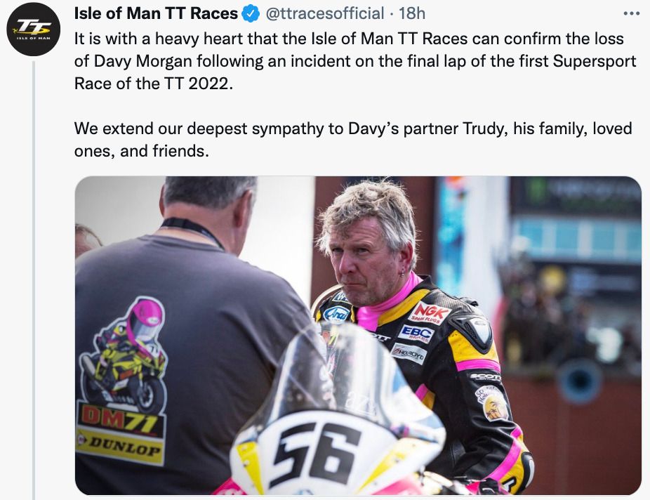 The Isle of Man TT Races released a statement of support follow the tragic incident