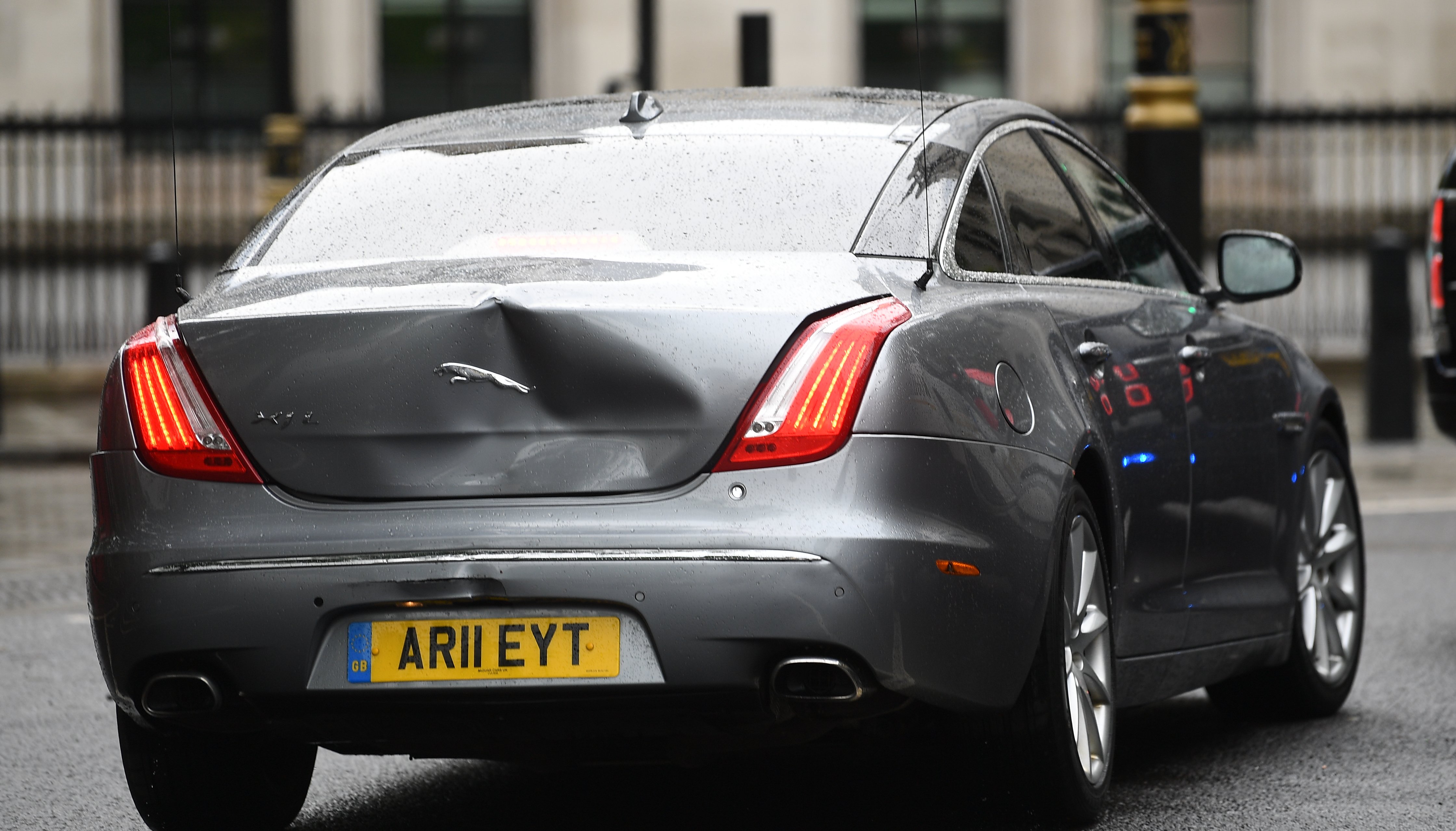 The Jaguar has come under attack before, for example in 2020, when a protester ran in front of it, causing a dent.